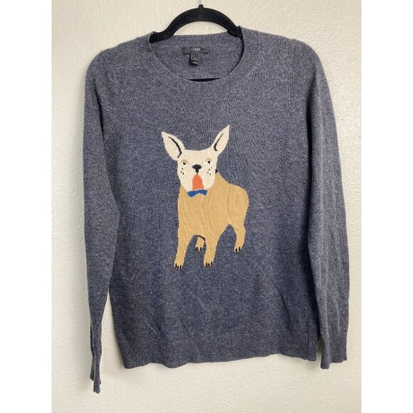 J. Crew cashmere Wool rabbit Hair gray Sweater Gray Women sz Gray French Bulldog - Picture 1 of 9